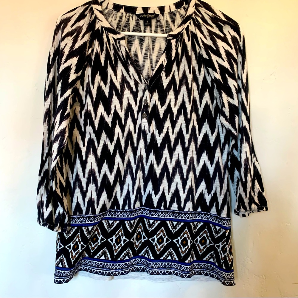 Lucky Brand Top 3/4 sleeve black & cream Size Small